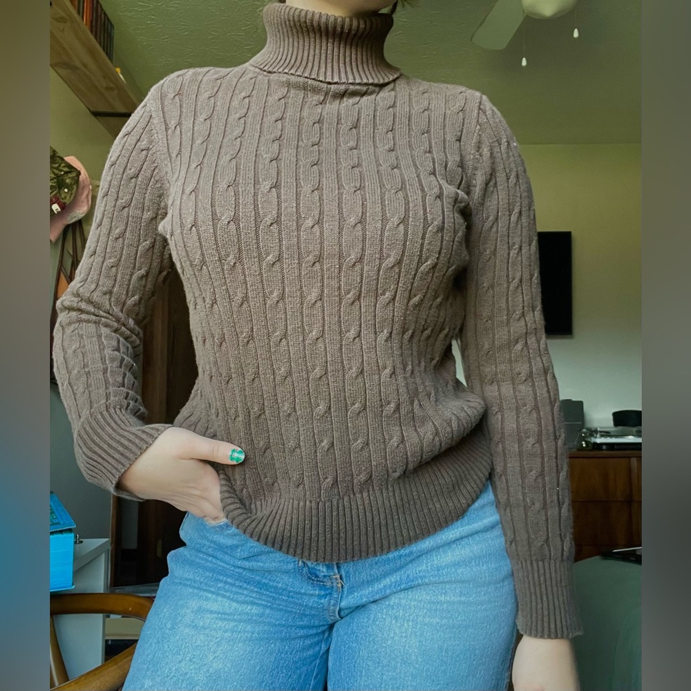 St. John's Bay Brown Cable Knit Turtleneck Sweater
